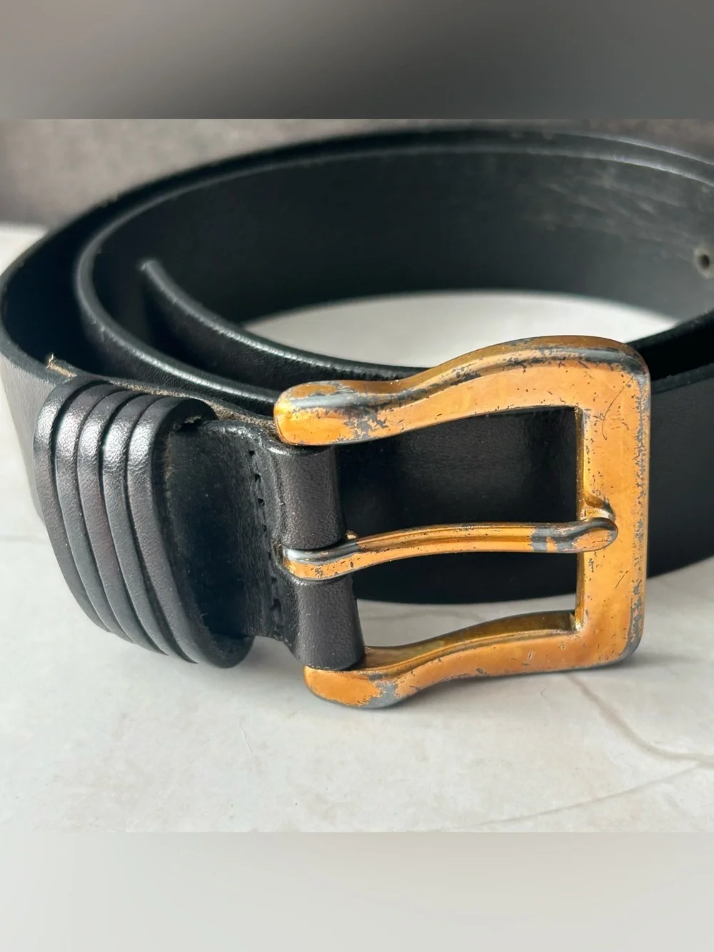 Italian Genuine Leather Black Belt with Solid Brass Buckle